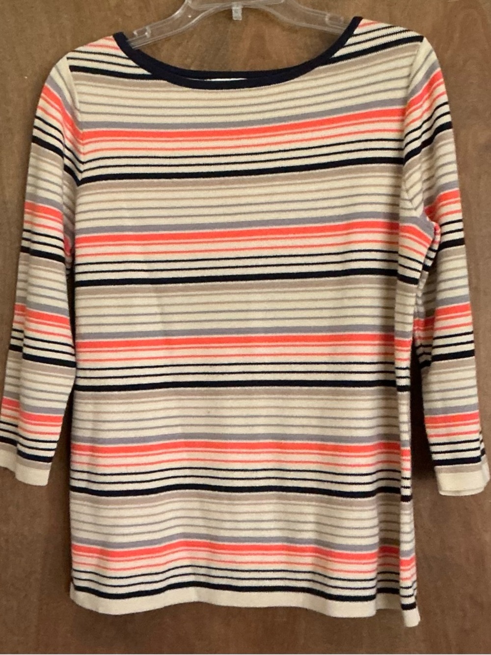Coldwater Creek Women L (14) 3/4 Sleeve Sweater Horizontal Stripes Boat Neck